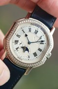 23年全套附件 DANIEL ROTH 丹尼尔·罗斯 368.X.60系列 表径38X41相当圆形40mm 手动机械表 18K白金 原镶钻石 月相功能 动能显示 原价50万左右  原始品99新 现在好价出