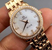 欧米加，蝶飞系列女装腕表，28MM表径18K玫瑰金表壳表带，贝母表盘，原装镶嵌钻石