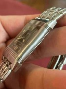 积家翻转Reverso 稀有黑/灰阿拉伯数字盘面 刻度/指针自然氧化至南瓜黄 中号尺寸23.5X39mm中性款 原装稀有特殊款磨砂面钢表链 表链全长 特殊面Reverso可遇不可求