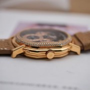 丹尼尔罗斯  超薄万年历 镂空表盘 原镶钻 18K玫瑰金 38X45mm  自动机械 全套附件