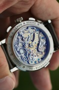 全套附件 原始品 朗格405.035 朗格大头 朗格萨克森系列 Datograph，41mm表径，铂金950材质，动储60小时，两眼计时，大日历窗日历，银白色两眼与黑盘形成完美撞色盘面，机芯设计错落有致，层峦叠嶂犹如一座微缩的城市，工价94万多，2017年原始品 全套附件 950铂金折叠扣