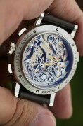 全套附件 原始品 朗格405.035 朗格大头 朗格萨克森系列 Datograph，41mm表径，铂金950材质，动储60小时，两眼计时，大日历窗日历，银白色两眼与黑盘形成完美撞色盘面，机芯设计错落有致，层峦叠嶂犹如一座微缩的城市，工价94万多，2017年原始品 全套附件 950铂金折叠扣