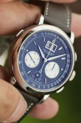 全套附件 原始品 朗格405.035 朗格大头 朗格萨克森系列 Datograph，41mm表径，铂金950材质，动储60小时，两眼计时，大日历窗日历，银白色两眼与黑盘形成完美撞色盘面，机芯设计错落有致，层峦叠嶂犹如一座微缩的城市，工价94万多，2017年原始品 全套附件 950铂金折叠扣
