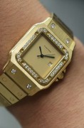 SANTOS DE CARTIER 卡地亚山度士2960，自动机械 29X41mm表径 整表18K黄金 原镶钻 无字天书面 盘面自然氧化 腕周190mm 整表139克 全贵金属原钻的山度士存量很少 可遇不可求