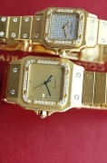 SANTOS DE CARTIER 卡地亚山度士2960，自动机械 29X41mm表径 整表18K黄金 原镶钻 无字天书面 盘面自然氧化 腕周190mm 整表139克 全贵金属原钻的山度士存量很少 可遇不可求