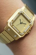 SANTOS DE CARTIER 卡地亚山度士2960，自动机械 29X41mm表径 整表18K黄金 原镶钻 无字天书面 盘面自然氧化 腕周190mm 整表139克 全贵金属原钻的山度士存量很少 可遇不可求