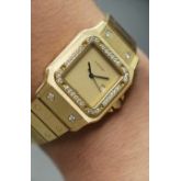 SANTOS DE CARTIER 卡地亚山度士2960，自动机械 29X41mm表径 整表18K黄金 原镶钻 无字天书面 盘面自然氧化 腕周190mm 整表139克 全贵金属原钻的山度士存量很少 可遇不可求