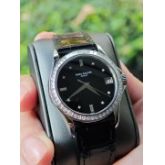 百达翡丽5118P，PT950铂金材质，原镶T钻，表径37mm，黑色珐琅表盘三针日历显示，钻石刻度，透底自动机械，市面稀有，公价99.3万，双P标，11年纸，品相完美